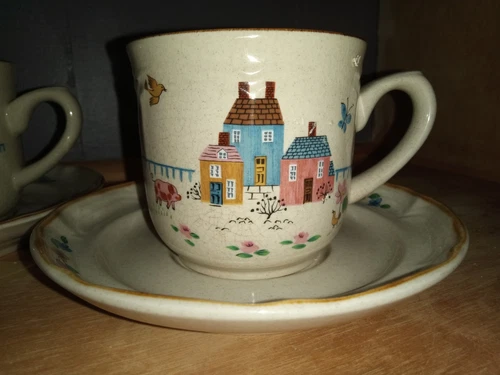 VTG International Stoneware Heartland Coffee Cup Saucer Set Country Farmhouse
