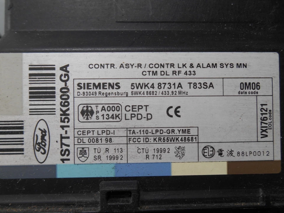 Kit Chiave ECU Ford Mondeo II 2.0 85kw D6BA 2002 1S7F-12A650-CAD 1S7Q-9A543-AB Foto 3 de 4