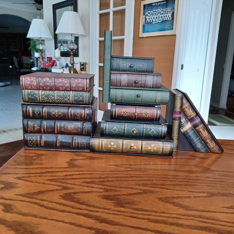 Vintage Collection of 5 Wooden Book Boxes with Hidden Compartments or Drawers