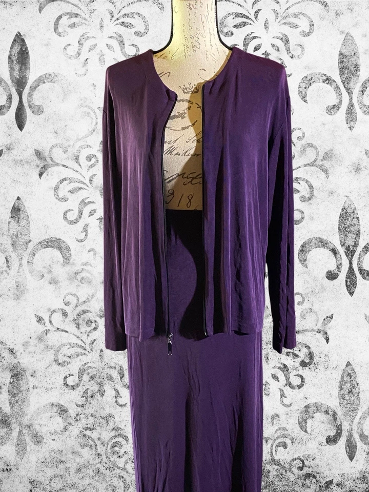 Chicos 私人版紫色裙子和拉链夹克女式 2 (L) 醋酸纤维混纺 — 第 2/4 张图片