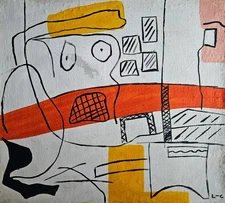 Le Corbusier Signed Modernist Oil Painting on Canvas - French Architectural Art