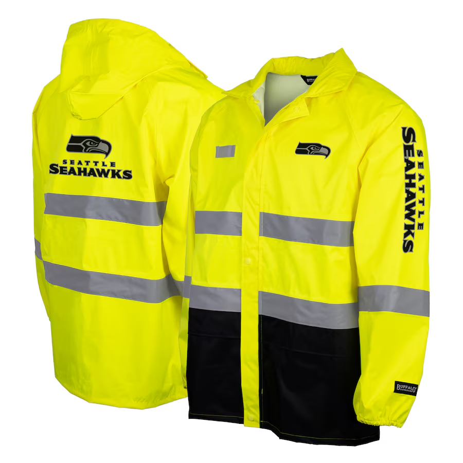 Seattle Seahawks NFL Hi-Vis Safety Waterproof Rainshell Full-Zip