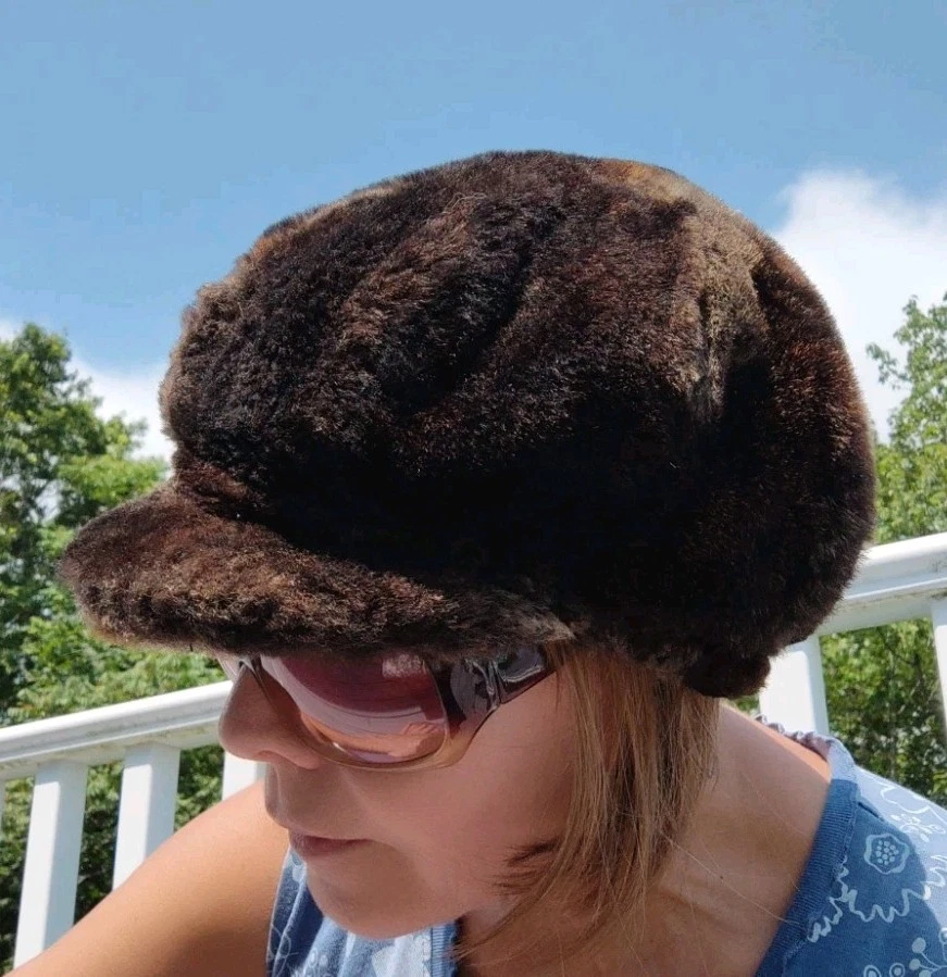 Ladies Sz XS Trendy 8 Panel Visor SHEEPSKIN SHEARLING LEATHERS Women's Hat Cap