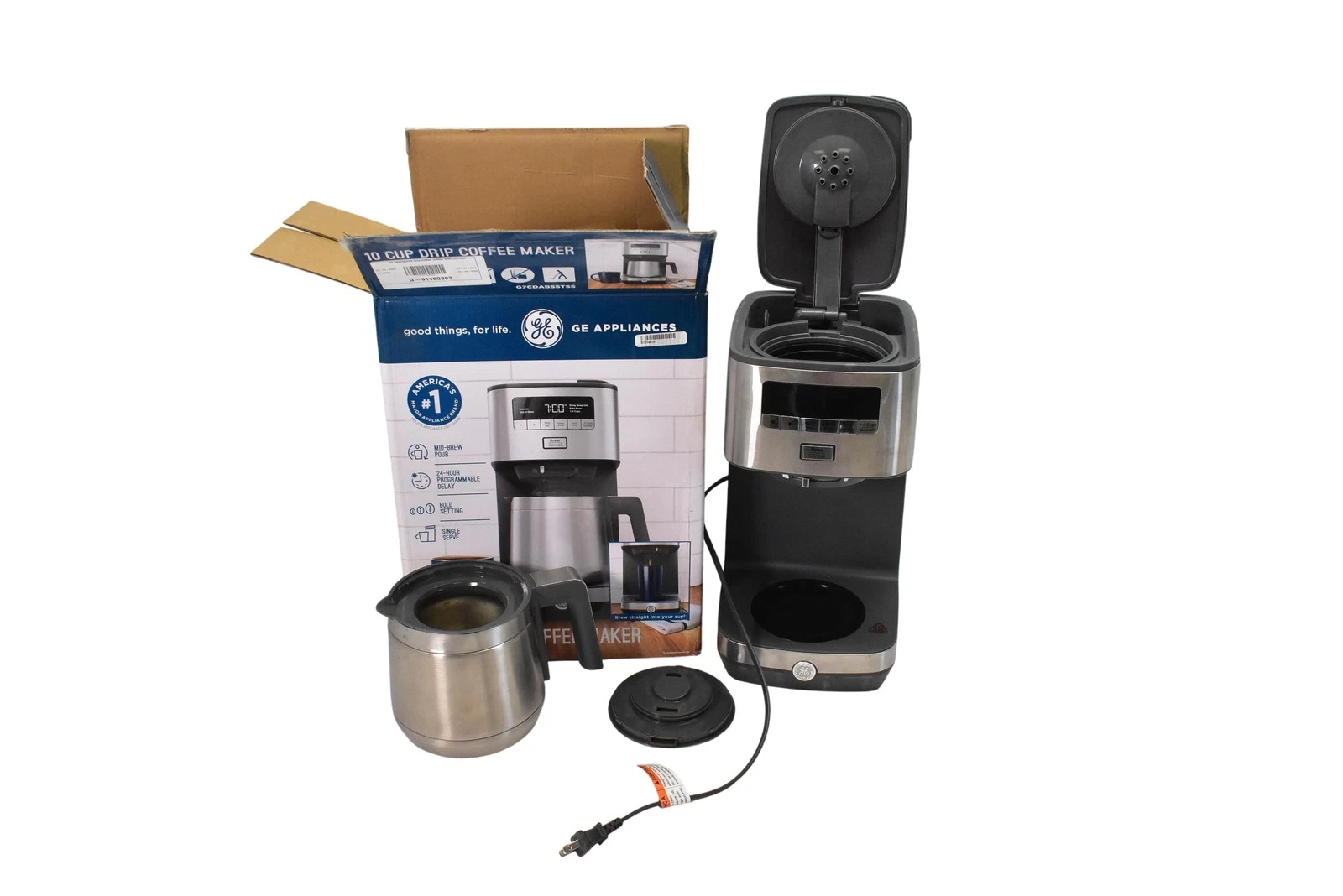GE Appliances 10 Cup Drip Coffee Maker Thermal Carafe G7CDABSST1SS Silver Steel
