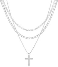 Gold Cross Necklace for Women Dainty 14K Gold Plated Diamond Cross Pendant Neckl