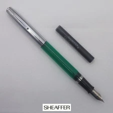 vintage SHEAFFER cartridge fountain pen c.1975—transparent green bbl, chrome cap