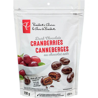 President's Choice Dark Chocolate Cranberries, 340g/12 oz. Bag - Picture 1 of 5