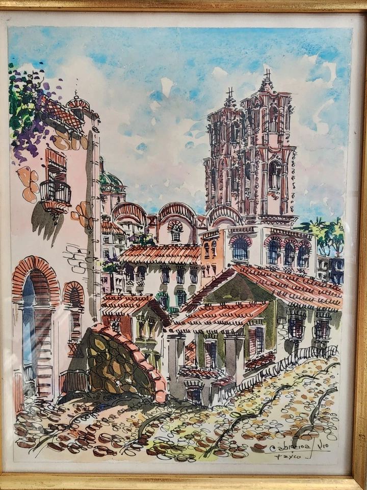 Pintura Acuarela Original - Iglesia de Santa Prisca, Taxco, México Foto 3 de 4