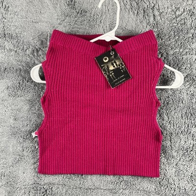 MISBHV Garden Of Dreams Ribbed Knit Top Womens M Fuchsia Pink Off The Shoulder