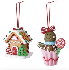 Set of 2 Christmas Tree Decorations, Gingerbread House  Gingerbread Girl