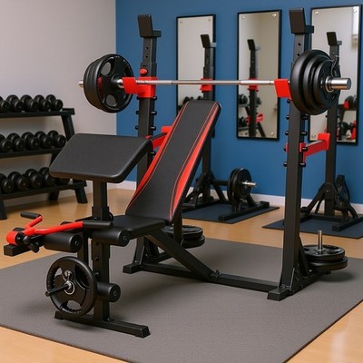Heavy Duty Weight Bench Adjustable 900LBS Olympic w/Squat Rack Full Body Workout