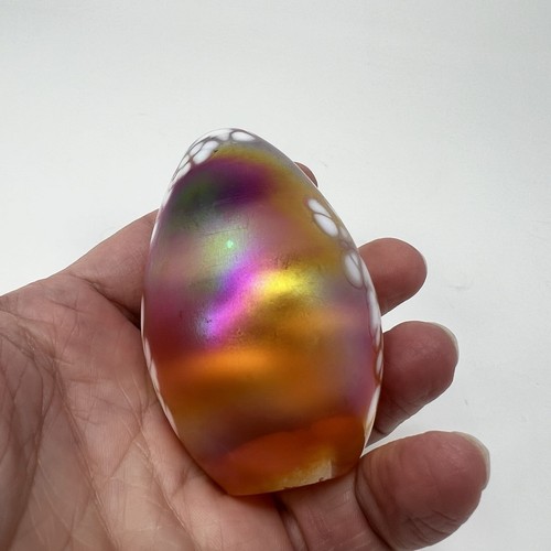 Paperweight Iridescent Egg Shaped Orange Carnival Glass Easter Vintage Unmarked - Picture 11 of 18