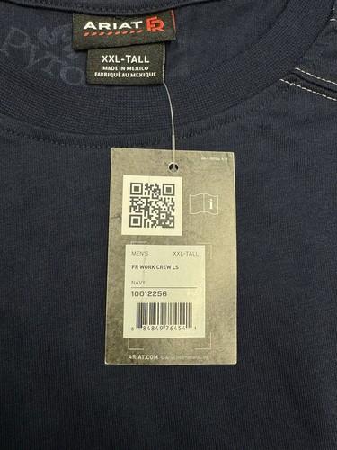 Ariat FR Work Crew Navy Long Sleeve Shirt Sz 2XL Tall CAT 2 Fire Resistant - Picture 11 of 20