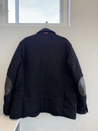 GIMO'S Men’s Navy Quilted Cotton Blend Jacket Full Zip Button Elbow Patch EU54 image 3