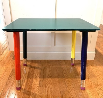 RARE! Vintage 1980s Pierre Sala Pencil Table Desk Multicolor 23.5 x18 x19.5 
