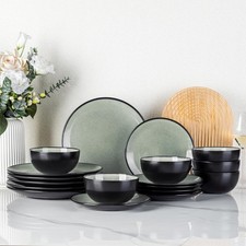 18pc Stoneware Dinner Set for 6 Plates Bowls Scratch Resistant Dishwasher Safe