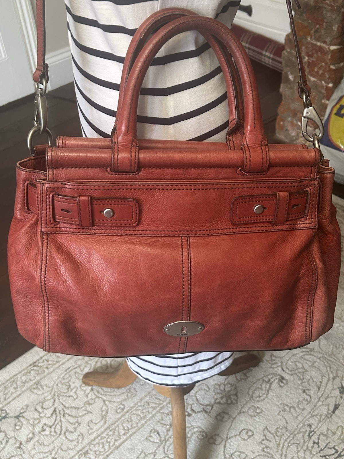 Vintage FOSSIL Maddox Red Leather Satchel Crossbody Shoulder Handbag Bag Large