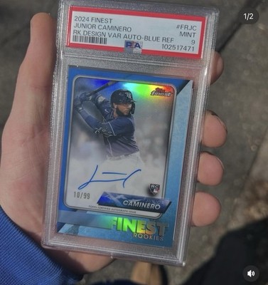 2024 Topps Finest Junior Caminero Rookie Design Blue Refractor Auto PSA 9 