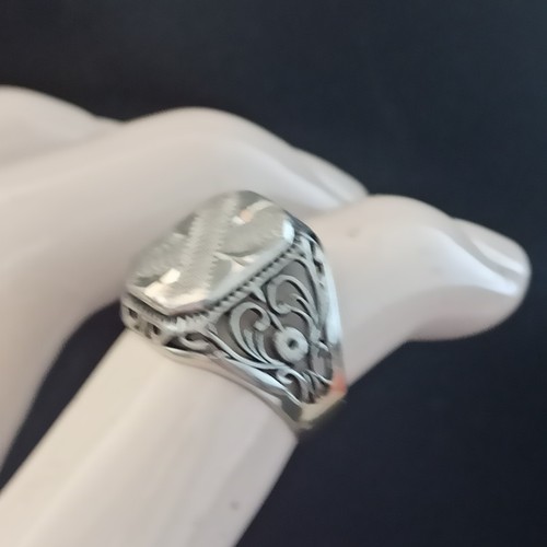 Vintage Men's Ring Signet Sterling 925 Silver Art Deco Revival 70s Retro 8.25 - Picture 10 of 21