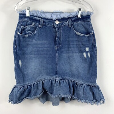 JOLT Distressed Ruffled Frayed Hem Layered Look Denim New