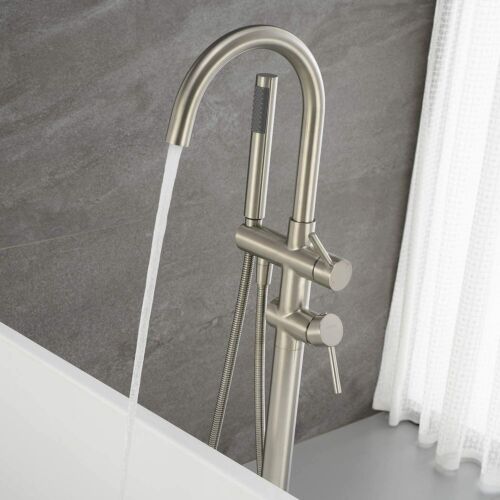 Tub Filler Freestanding Bathtub Faucet Floor Mounted Bathroom with Hand Shower - Picture 86 of 132