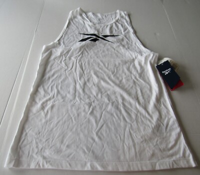 Reebok Womens 100% Cotton TE Graphic Vector Tank Top White Large Nwt
