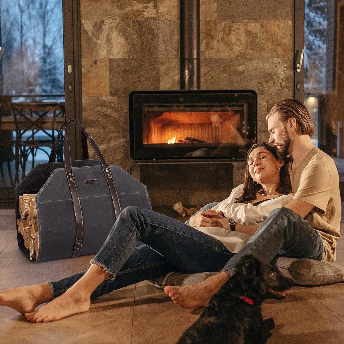 Heavy-Duty Gray Log Carrier - Waxed Canvas - Fireplace Wood Stove  Accessories | eBay