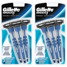 2x Gillette Mach3 Men's Disposable Razors - 3 ct (Lot of 2)