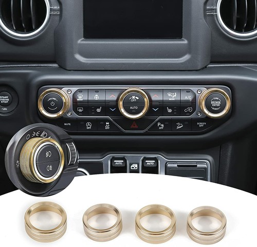 Interruptor de faro de aire acondicionado borde de anillo para Jeep Wrangler JL JT 18+ dorado - Imagen 4 de 8