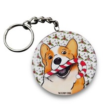 Welsh Corgi Candy Cane Keychain Handmade Retro Pet Portrait Art Gift Accessory