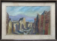 Gouache Italia Strada A Pompei Presso Napoli Firmata 42 X 59 Cm Incorniciata