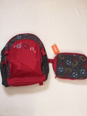 NWT Gymboree Boys Red Brown Sport Football Baseball School Backpack  Lunchbox Set