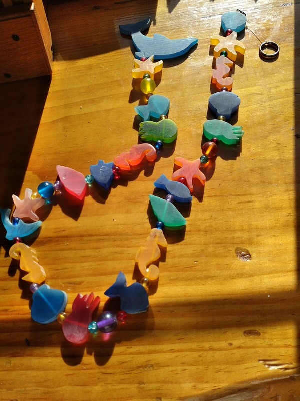 Sea Glass Nautical Decor  34" String of Dolphin, Shells, Fish, Seahorse
