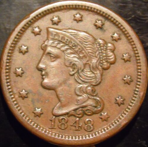 1848 Large Cent Choice Original XF - Imagen 1 de 2