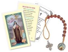 St Theresa Little Flower Rosary Beads - St Therese Prayer Card, The Lord's Pr...