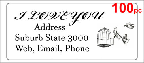 100 Personalised return address label adhesive mailing sticker 56x25mm birdcage - Picture 1 of 10