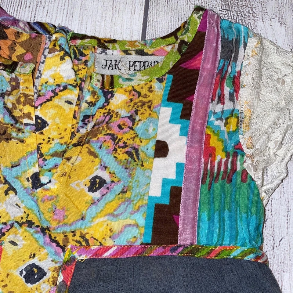 Blusa Jak & Peppar Niñas Gris Colorida Terciopelo y Encaje Acento Talla 4 Foto 3 de 4