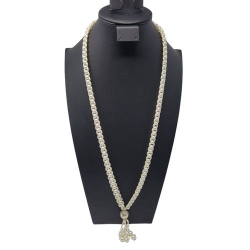 Vintage Faux Pearl Intricate Woven Opera Necklace Pearl Tassel Pendant Statement - Picture 8 of 8
