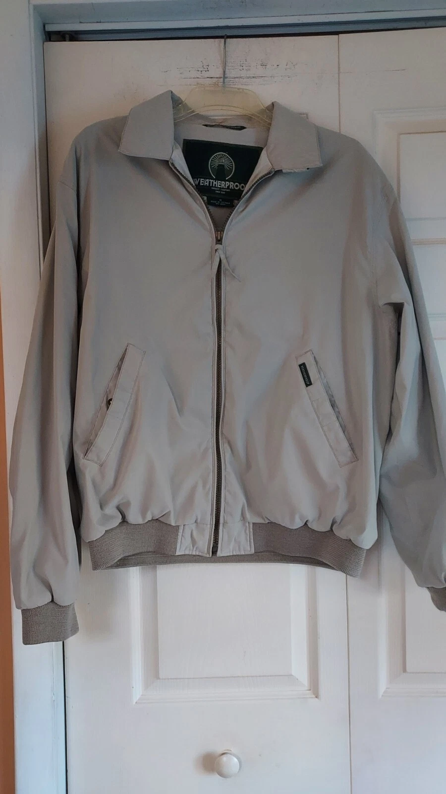 Weatherproof Mens Jacket Khaki Size Medium Bomber Grandpa Zip Windbreaker