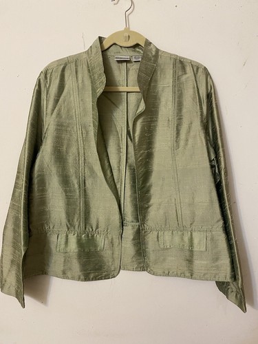 CHICO'S 100% SILK OPEN FRONT BLAZER TOP BUSINESS WORSHIP WORK TRAVEL CASUAL 2/M - 第 1/19 張圖片