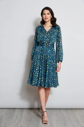 $495 Elie Tahari Annika Floral Belted Midi-Dress | Forget Me Not Print | 12 - Picture 11 of 22