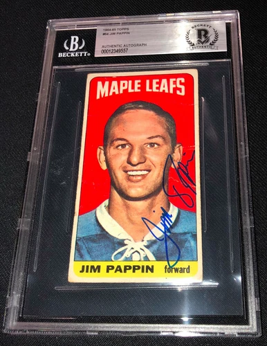 JIM PAPPIN SIGNED 1964-65 TOPPS #64 MAPLE LEAFS CARD BECKETT 00012349557