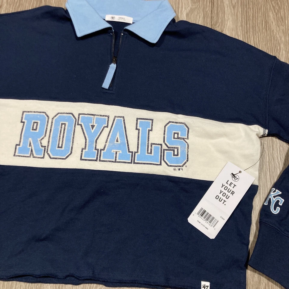 Royals Sweater S NEW Kansas City Crop Top 1/4 Zip Spellout Game-day Sweat-shirt - Image 3 of 4