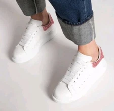 Alexander McQueen Size 33 Larry Crystal Glitter Platform Trainer Sneaker White