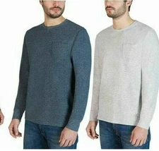 LEE Men's 2 Pack Crew Neck Long Sleeve Stretch Pocket Tee (BLUE/GRAY, Small) NWT