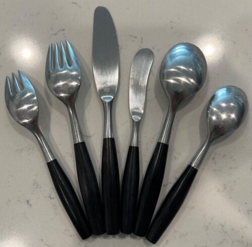 6 Piece Vintage Dansk Black Kongo Flatware Set Germany Place Setting - Picture 10 of 14