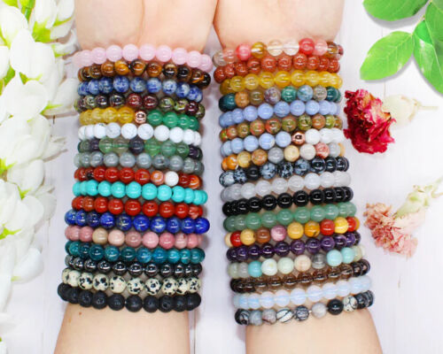 Bracelets en cristal pierre précieuse bracelet pour hommes et femmes chakra Reiki guérison cadeau royaume-uni - Photo 1 sur 1