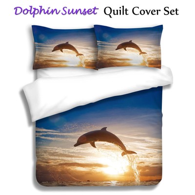 Dancing Dolphin Sunset Quilt Duvet Doona Cover Set QUEEN KING