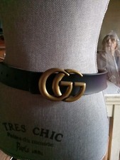 gucci belt GG golden buckle calfskin leather belt black