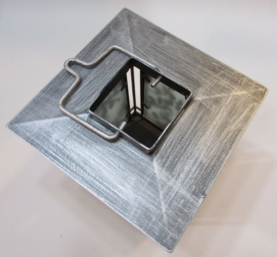 Linterna cuadrada vela votiva panel de vidrio corazón hoja de lata acero gris plata retro Foto 4 de 4